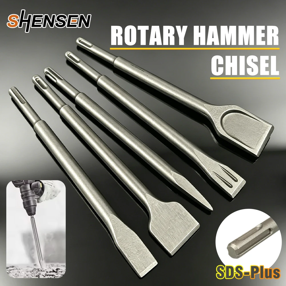 SDS Plus Rotary Hammer Impact Bits, Flat Chisel, Wide Chisel and Point Chisel, Suitable for Tile, Cement and Concrete