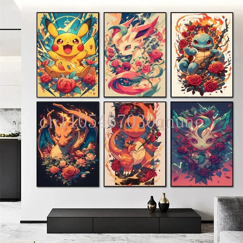 

Classic Anime Pokemon Figures Hd Charizard Bulbasaur Squirtle Charmander Artwork Poster Canvas Painting Wall Art Home Room Decor
