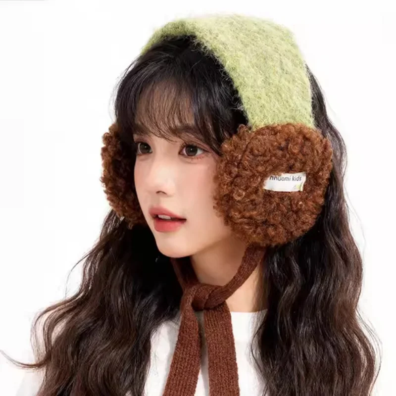 暖かい毛皮のようなイヤーマフ、蝶ネクタイ付き、女性用冬用イヤーウォーマー、ヘアバンド、耳保護カバー、防寒イヤーカバー