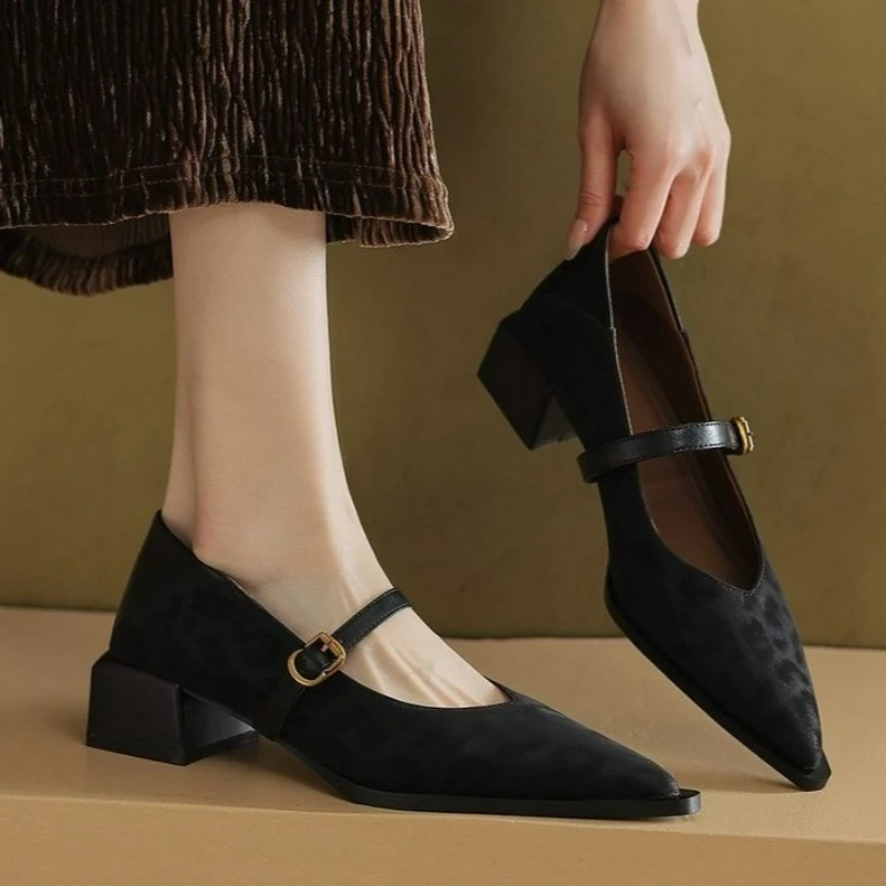 

Fashion Mary Janes Mid Heel Pumps Pointed Toe Shallow Women Shoes Outdoor Office Party High Heels Spring Autumn New Casual Shoes