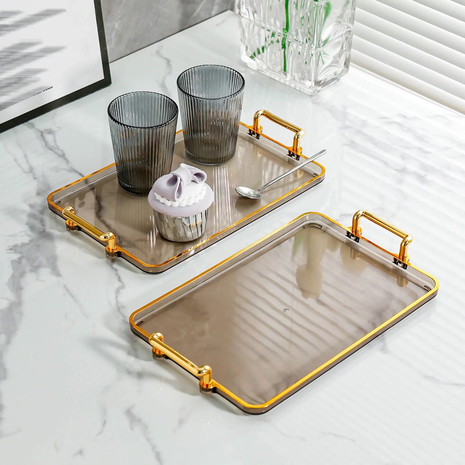 Serving Tray with Handles Eating Tray Cosmetic Storage for Home Countertop Centerpiece Rectangular Table Decor Food Tray