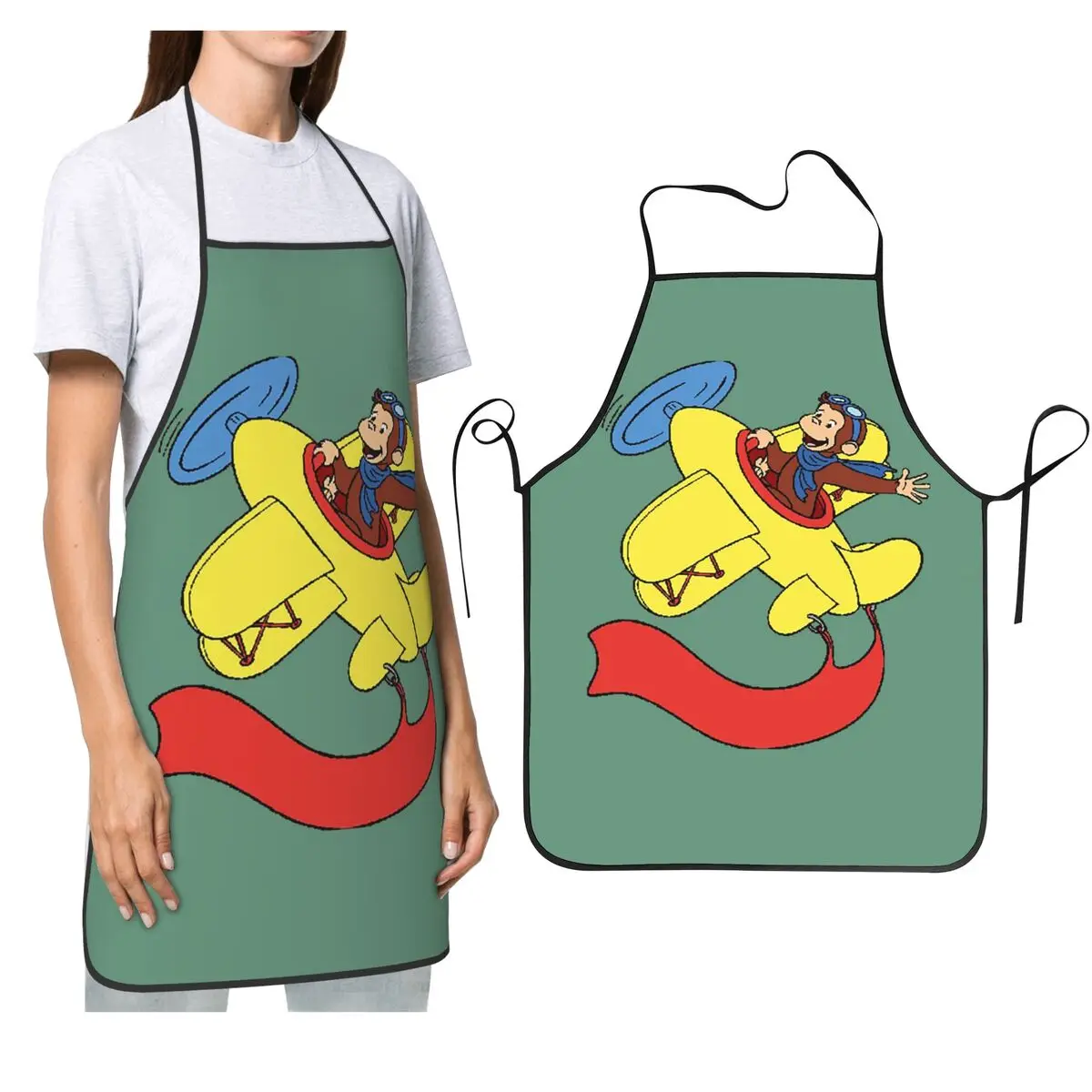 

Фартуки «Людовый Джордж в самолете», фартуки для шеф-повара, кулинарии, кухни, нагрудник без рукавов, кухонный сарафан для уборки для женщин и мужчин, живопись