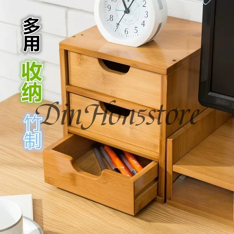 Multi-Layer Bamboo Desktop Drawer Under Desk Storage Organizer Versatile for Computer Height Stand Modern Home Jewelry Drawers