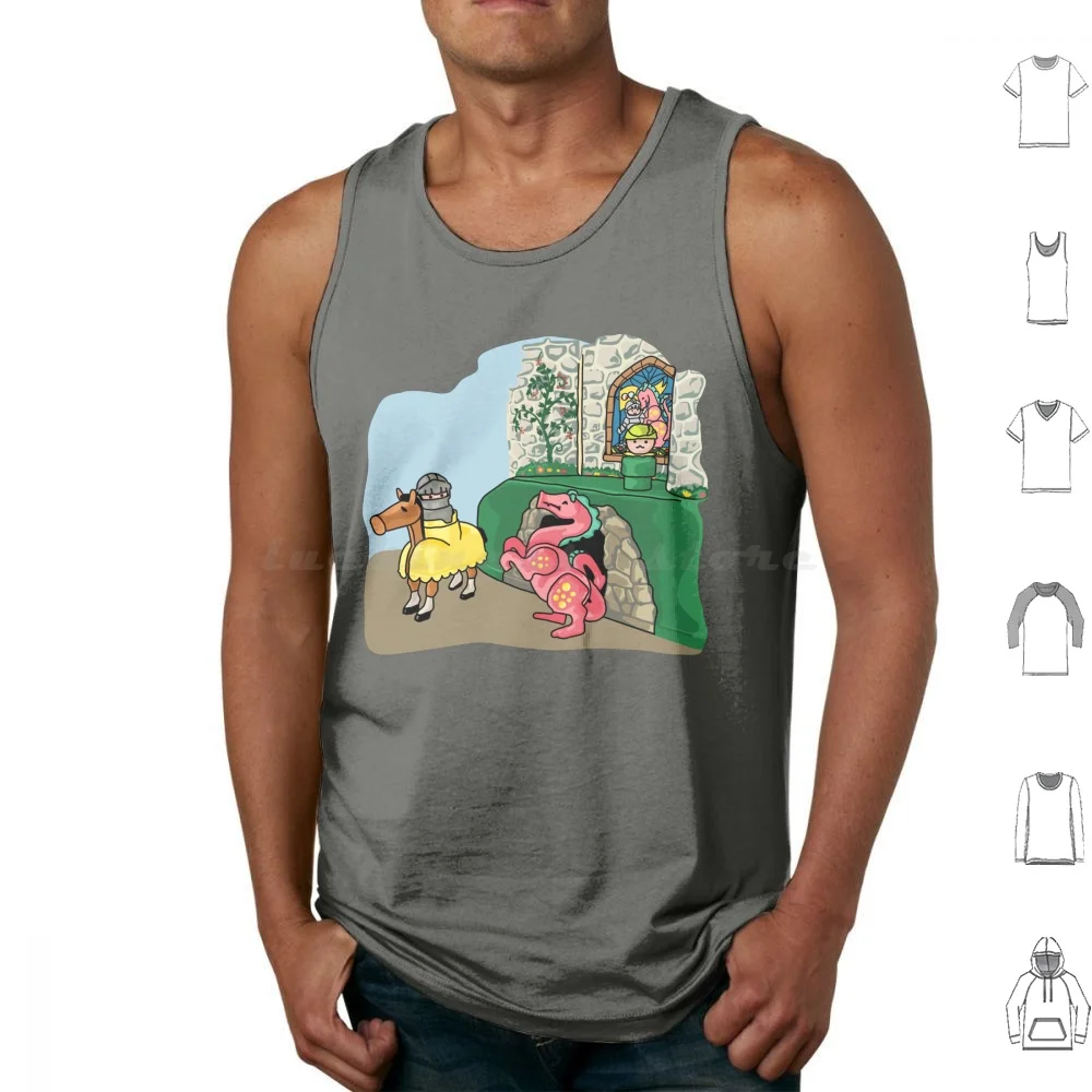 Camisetas sin mangas con estampado de dragón, caballero y fuera de la garra, héroe en el castillo, caballero de algodón, gente pequeña, precio de pescador, dragón Fplp lindo