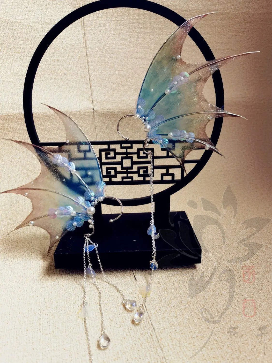 Novas orelhas de sereia cos gradiente orelhas de tubarão cocar fada feiticeiro acessórios para o cabelo orelhas de tubarão sereia adereços foto cosplay