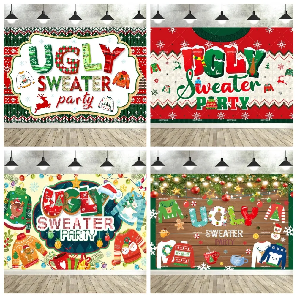 

Winter Christmas Ugly Sweater Party Decoration Banner Background, Red Green Ugly Christmas Sweater Party Photography Background