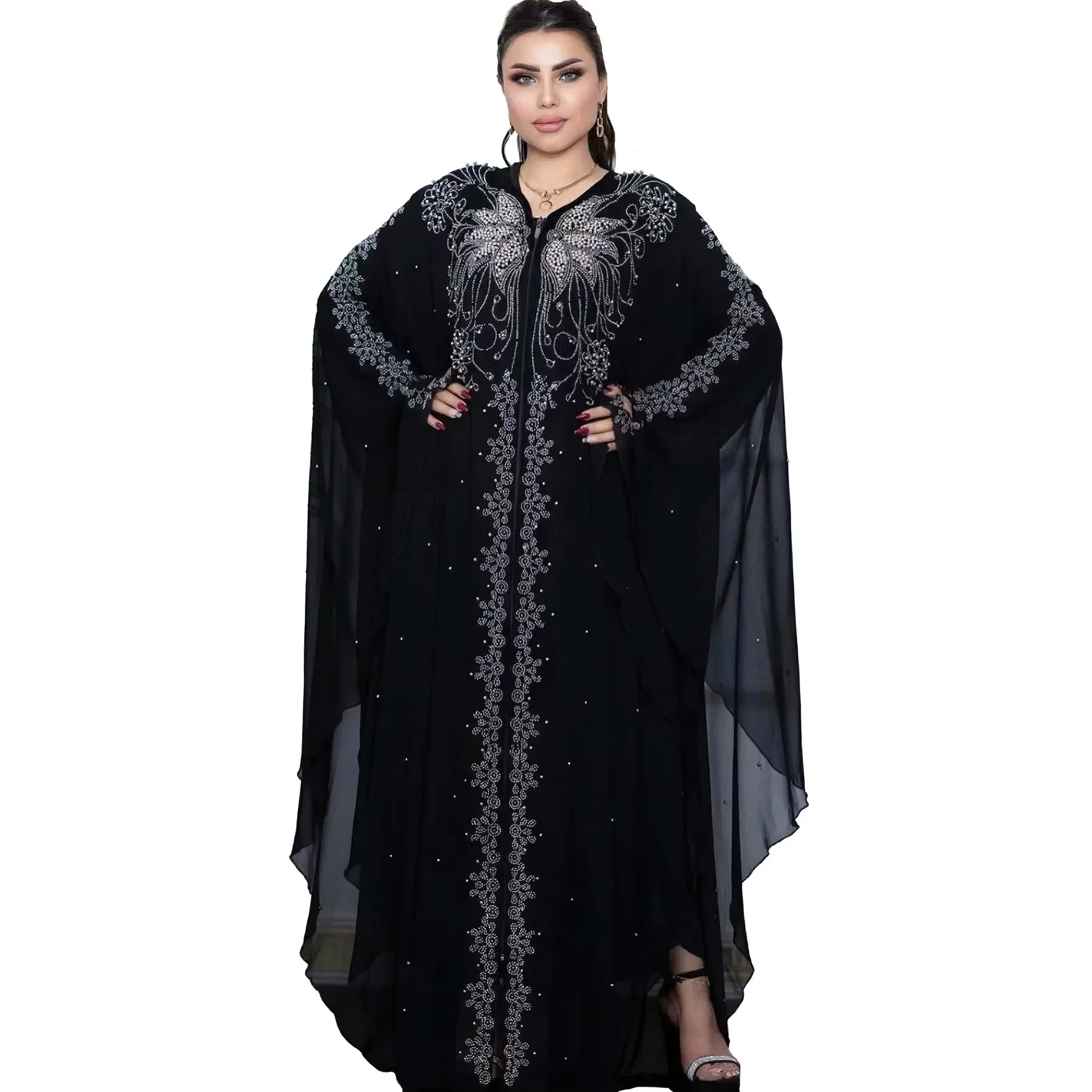 Fashion Casual Muslim Dresses Kaftan Large Size Abayas for Women Dubai Hooded Long Dress Loose Batwing Sleeve Islamic Clothing