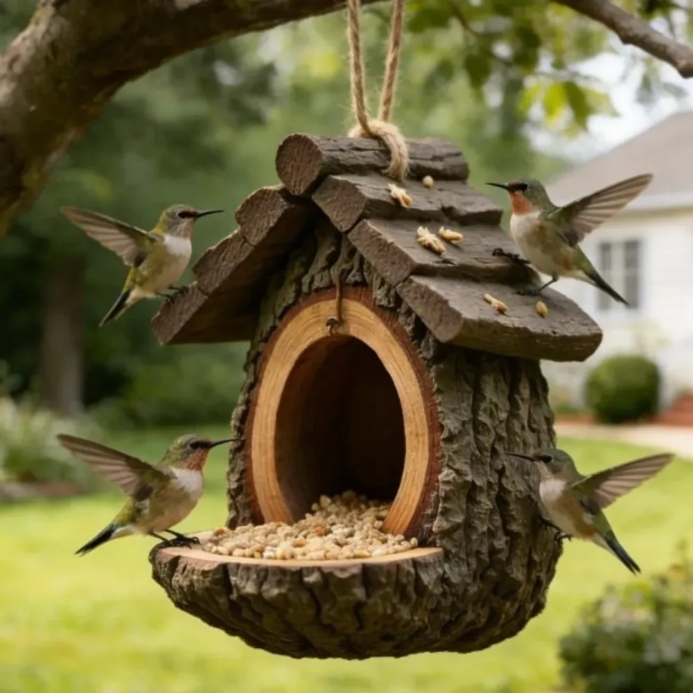 

Creative Resin Hummingbird Feeder Lifelike Weather-Resistant Wildlife Habitat Decorative Natural Look Nesting Box Garden Decor