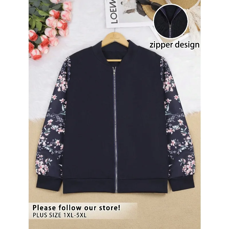 زائد حجم المرأة الجديدة سحاب أكمام طويلة مطبوعة سترة معطف أزياء أنيقة عارضة سترة رياضية الملابس النسائية