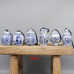 Juego de 6 Colgantes de Cerámica, Modelos de Jarrones de Cerámica Azules y Blancos