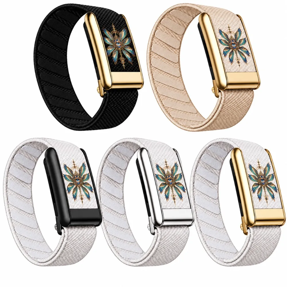 For WHOOP 5.0 MG Blue Gold Winged All Seeing Eye Printed Nylon Woven Sport Replacement Strap