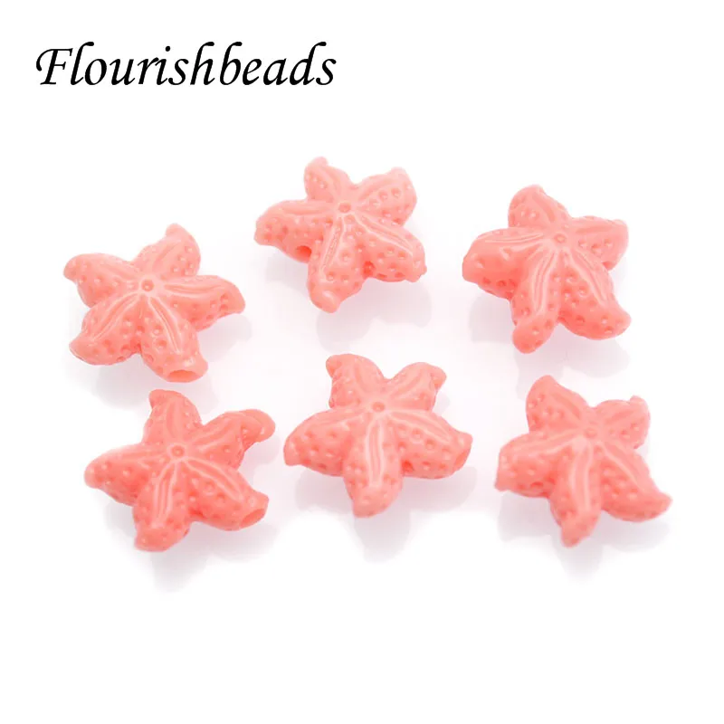 

50pcs/lot Mini Cute Sea Star Shaps Loose Beads Pink Coral Resin Through Hole Beads Fit DIY Necklace Bracelet Jewelry Making