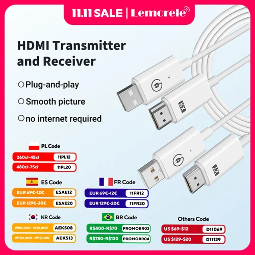 Lemorele-Kit extensor de receptor y transmisor inalámbrico HDMI, Dongle de pantalla inalámbrica de 164 pies/50M para cámara de TV, proyector de Streaming