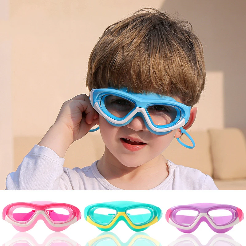 Children's Goggles Boys' Waterproof and Anti-fog HD Swimming Glasses Girls' Big Box Swimming Goggles Set Kids