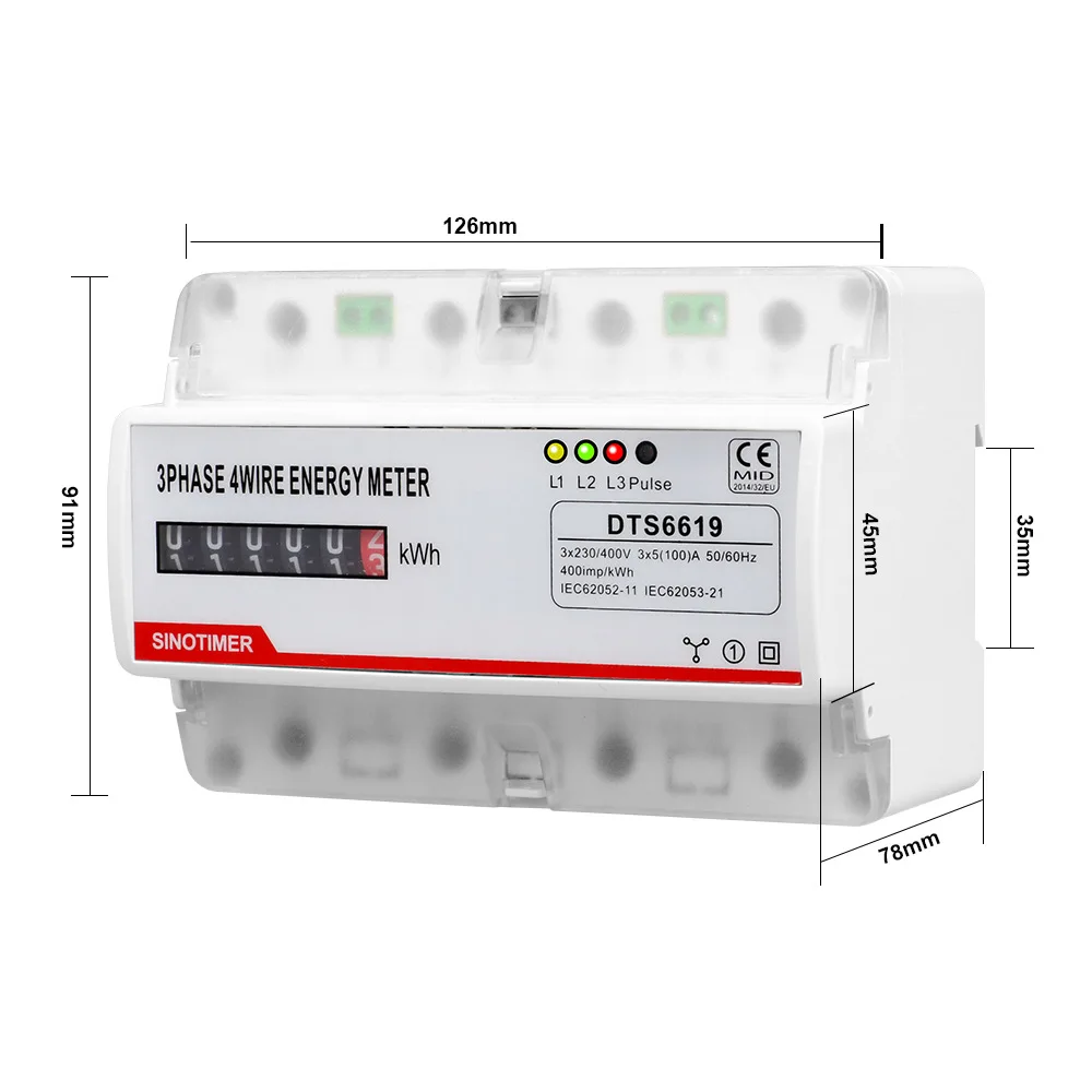 3 Phase 4 Wire Energy Meters Multi-function Electronic Power Voltage Current kWh Wattmeter 380V 100A Analog/ Digtial LCD Display
