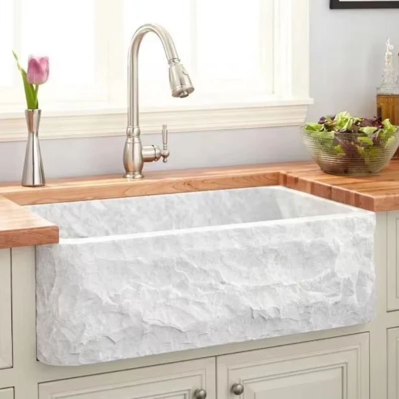 Gran oferta, delantal individual de cocina de piedra de mármol blanco Carrara Natural pulido mate, fregadero de cocina