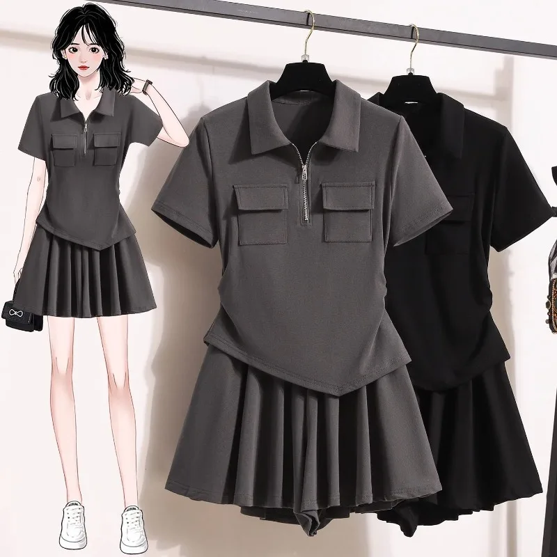 

Летняя женская одежда больших размеров в европейском стиле, повседневные модные спортивные костюмы-двойки, которые сделать слегка пухлые девушки выглядит стройнее