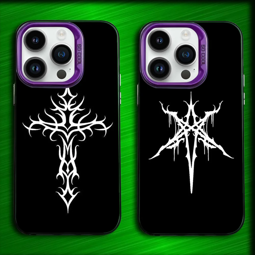 

Cyber Sigil Cross Phone Case For iPhone 16,15,14,13,12,11,Mini,Pro,SE,MAX Purple Matte Silicone Cover