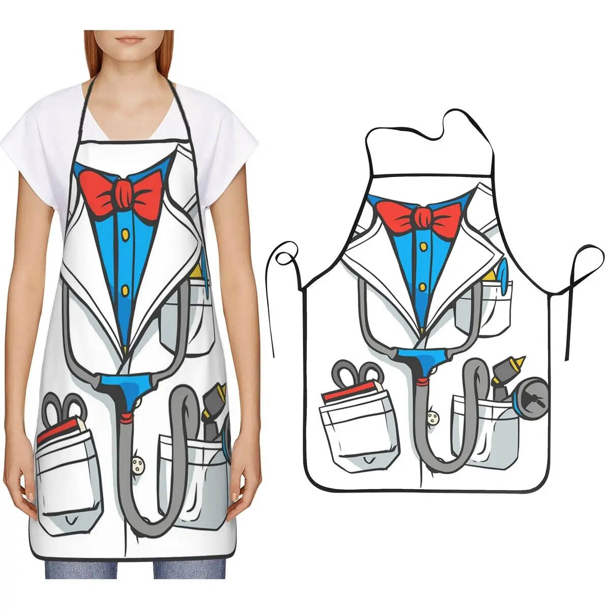 

Забавная униформа доктора с принтом ЭКГ, фартуки для медсестры, шеф-повар, приготовление пищи, выпечка, нагрудник, кухонный сарафан для чистки для женщин и мужчин, живопись