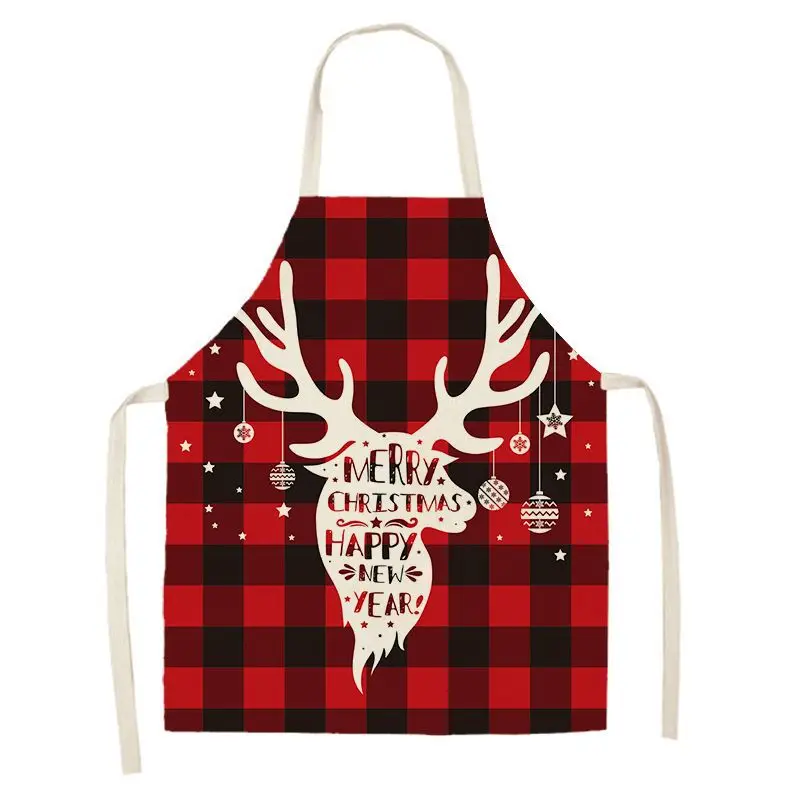 Christmas decoration apron anti-fouling and oil-proof cotton linen kitchen restaurant cooking baking bib