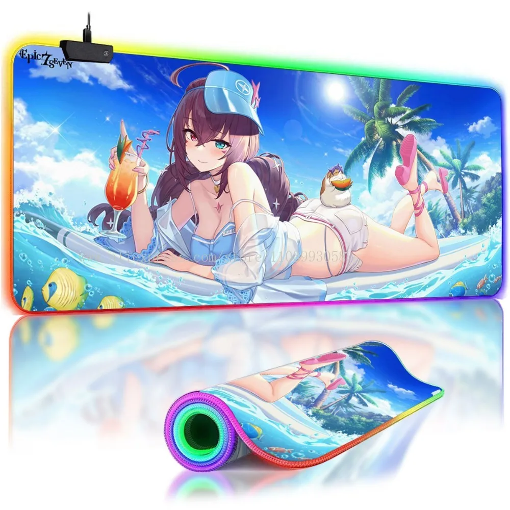 

Epic 7 Seven Anime Girl Sexy Large Computer Gaming Accessories LED mousepad Desk Mats Anti-slip RGB Laptop Soft Mice mouse pad