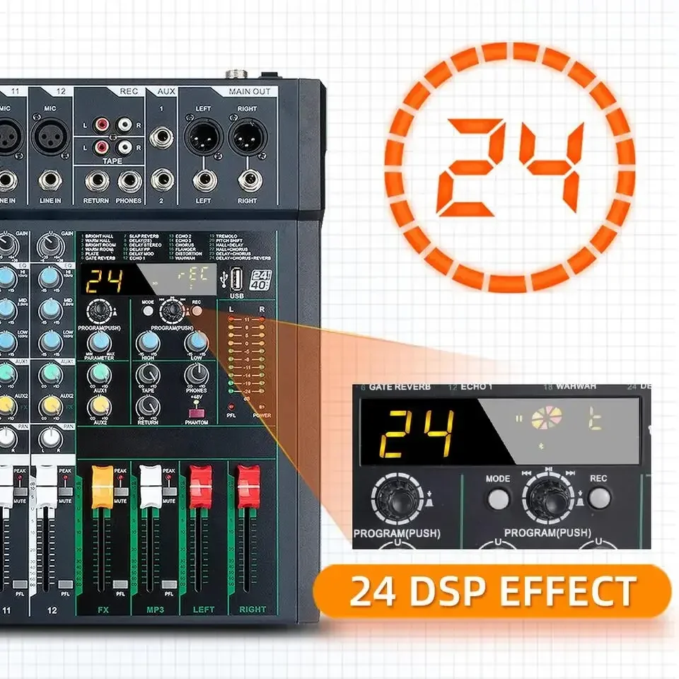 Biner FG12 New Design Built-in 24 Reverb Effect 12 Channel Music professional Audio Mixer