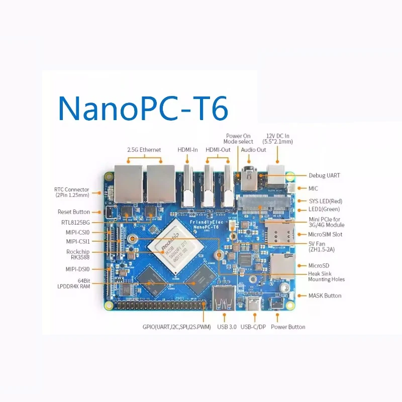لوحة تطوير Nanopc T6-Rockchip RK3588 Cortex A76 6TOPs AI قوة الحوسبة 16GB + 256GB Dual 2.5G Ethernet 8K HDMI Edge AI #3