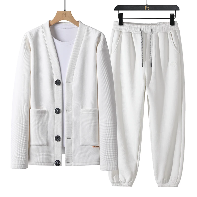 2024 Spring and Autumn New Men\'s Cardigan V-neck Set, a two-piece set of cardigan top and casual pants