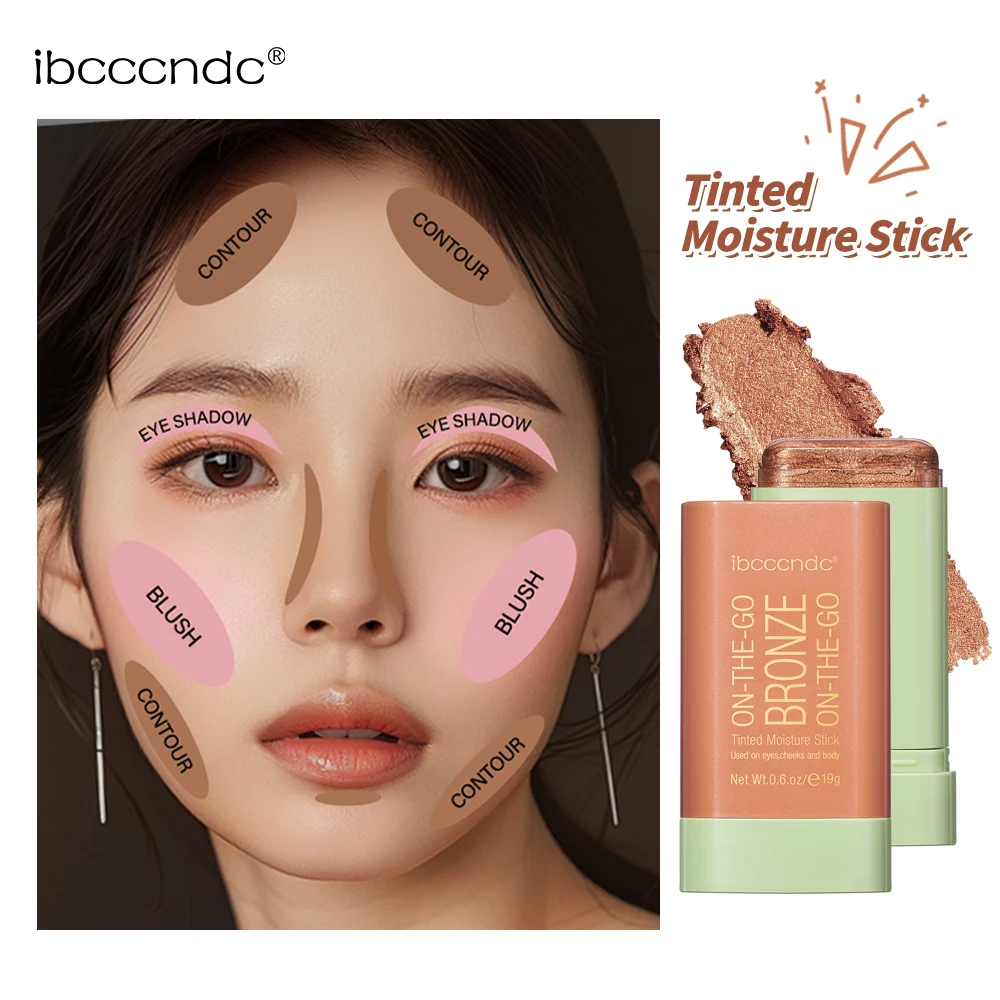 Persik riasan wajah Korea kontur tubuh berkilau Highlighter untuk wajah Shading Stick Blush on Bronzer kosmetik bubuk merah