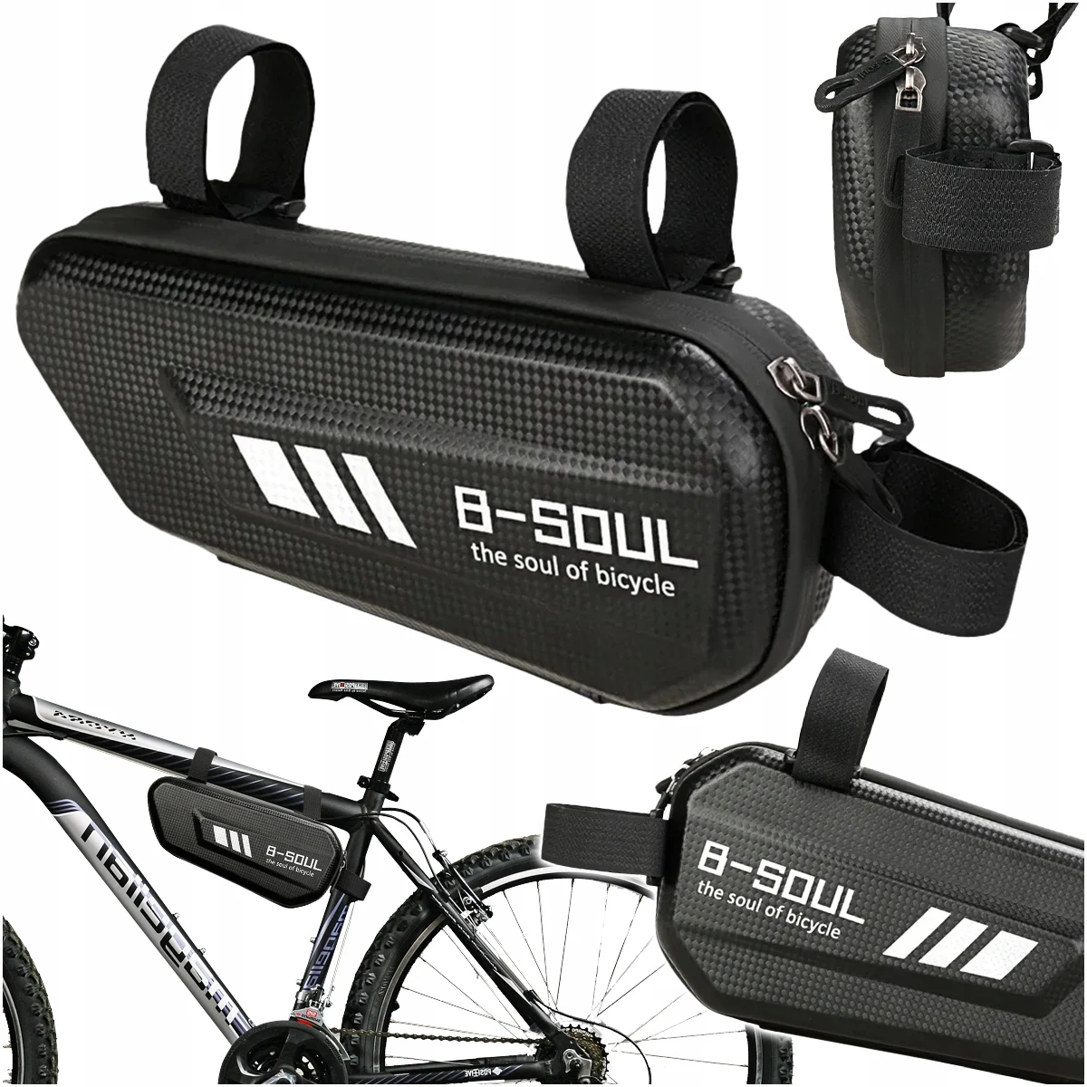 Image of Fahrradrahmentasche mit Hartschale aus EVA, wasserdicht, 2L, kompakte Lenkertasche 27x7cm, Schwarz, für MTB, Rennrad, Cityrad, Trekking, BMX, Pendler, Touren, Schlüssel, Handy, Geldbörse,