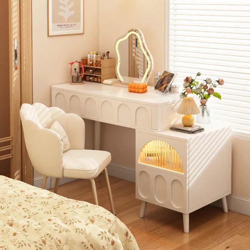 

Cream wind makeup table bedroom simple modern 2024 new storage chest integrated master bedroom dresser stool mirror