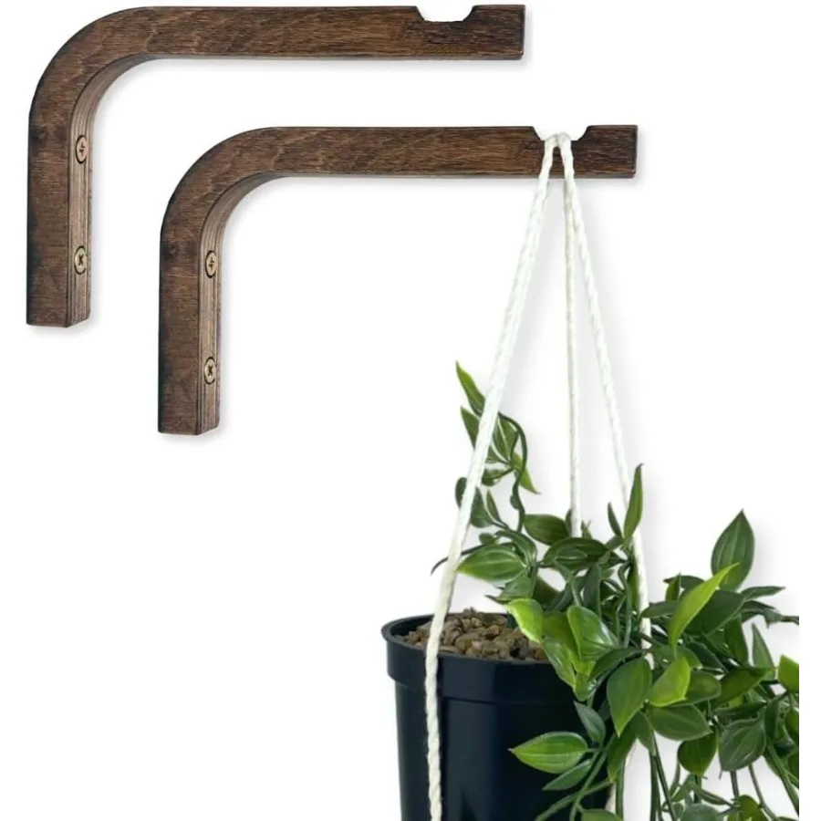 

Набор из 2 крючков для растений на стену, 6-дюймовый деревянный крючок для растений, внутренний и наружный кронштейн, вешалка для растений для цветов, фонарей