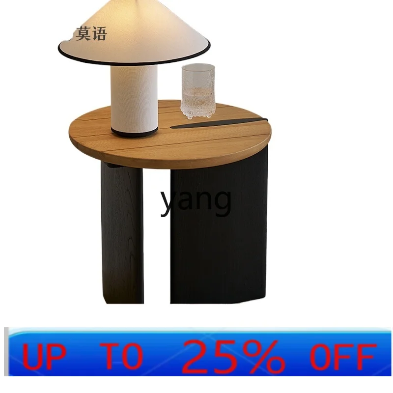 

LTT French retro ash wood small apartment round solid wood coffee table sofa small side table