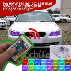 For BMW E60 E61 LCI 528i 530i 535i 550i M5 2007-2010 halogen Headlight RF remote Multi-Color Ultra bright RGB LED Angel Eyes DRL