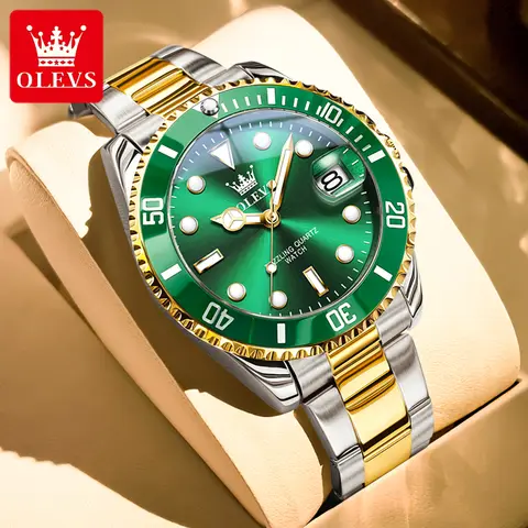OLEVS 5885 Luxury Stainless Steel Waterproof Quartz Watch for Men Stainless Steel Calendar Luminous Mens Wristwatch Sport reloj