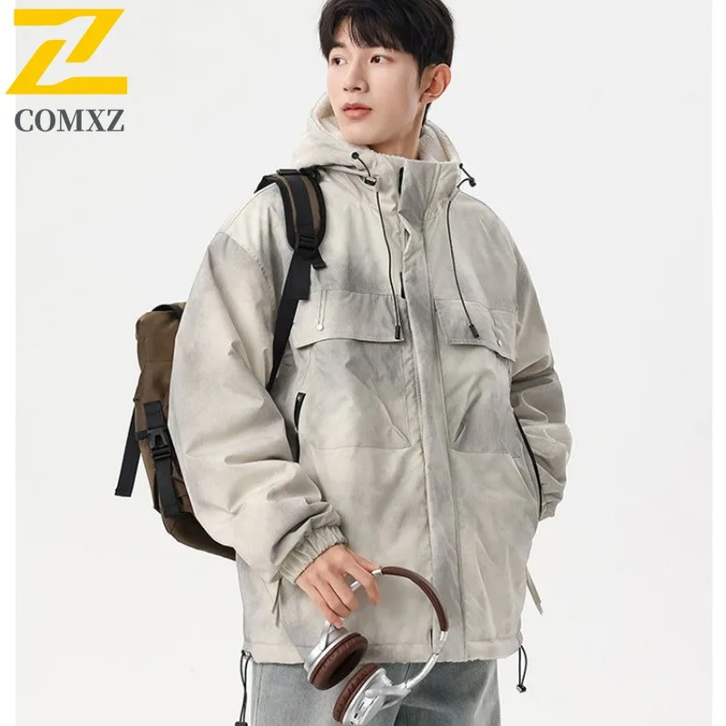 

COMXZ 2025 Mens Womens Winter Reversible Solid Puffer Jacket Unisex Coat