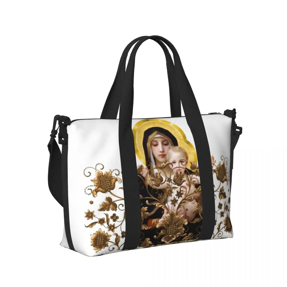 مخصص مريم العذراء البقالة التسوق حمل حقيبة المرأة سعة كبيرة سانت الكاثوليكية المسيحية شاطئ رياضة حقائب السفر