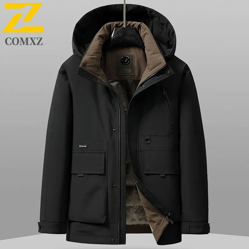 

COMXZ Luxurious Mens Puffer Jacket Classic Hooded Outdoor Adventure Anti-Cold Warm Parka Hiking Lightweight Autumn Winter Coat
