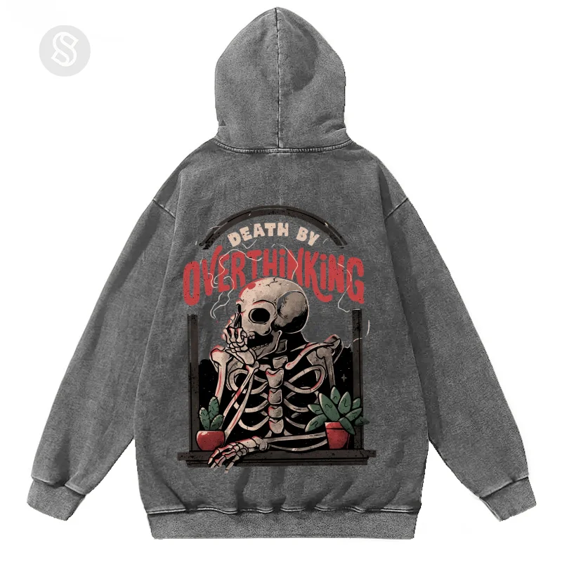 Washed Hoodies For Men, Overthing Skull Man Graphic Print Streetwear Men's clothing, 100% Cotton Long Sleeve Hooded Sweatshirts