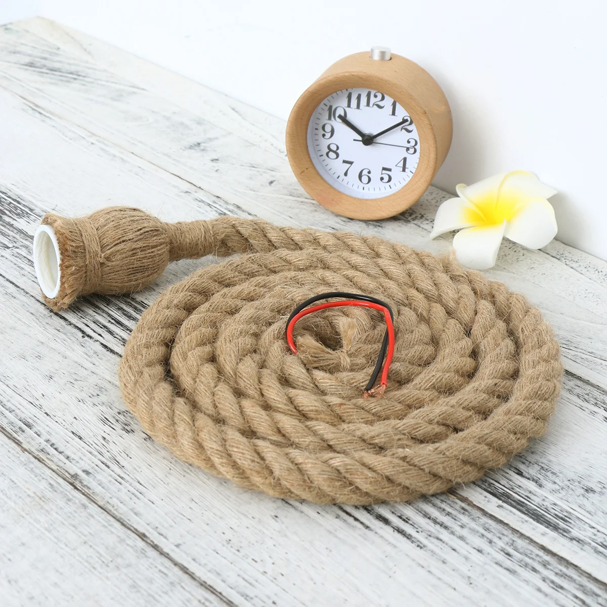 

2 Hemp Rope Light Vintage Handmade Single Bulb Connector Rustic DIY Village Decoration