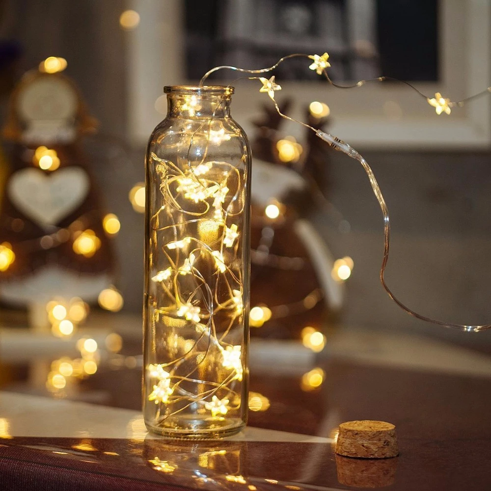5 เมตร STARS ไฟ Fairy สําหรับห้องนอน String แบตเตอรี่อะแดปเตอร์ไฟคริสต์มาส Garland งานแต่งงานตกแต่งวันหยุด