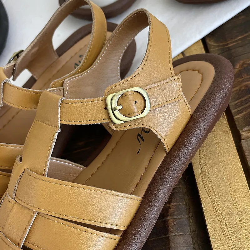 Careaymade-sandali romani minimalisti in vera pelle estate bocca poco profonda gabbia di maiale appartamenti scarpe da donna comode e traspiranti