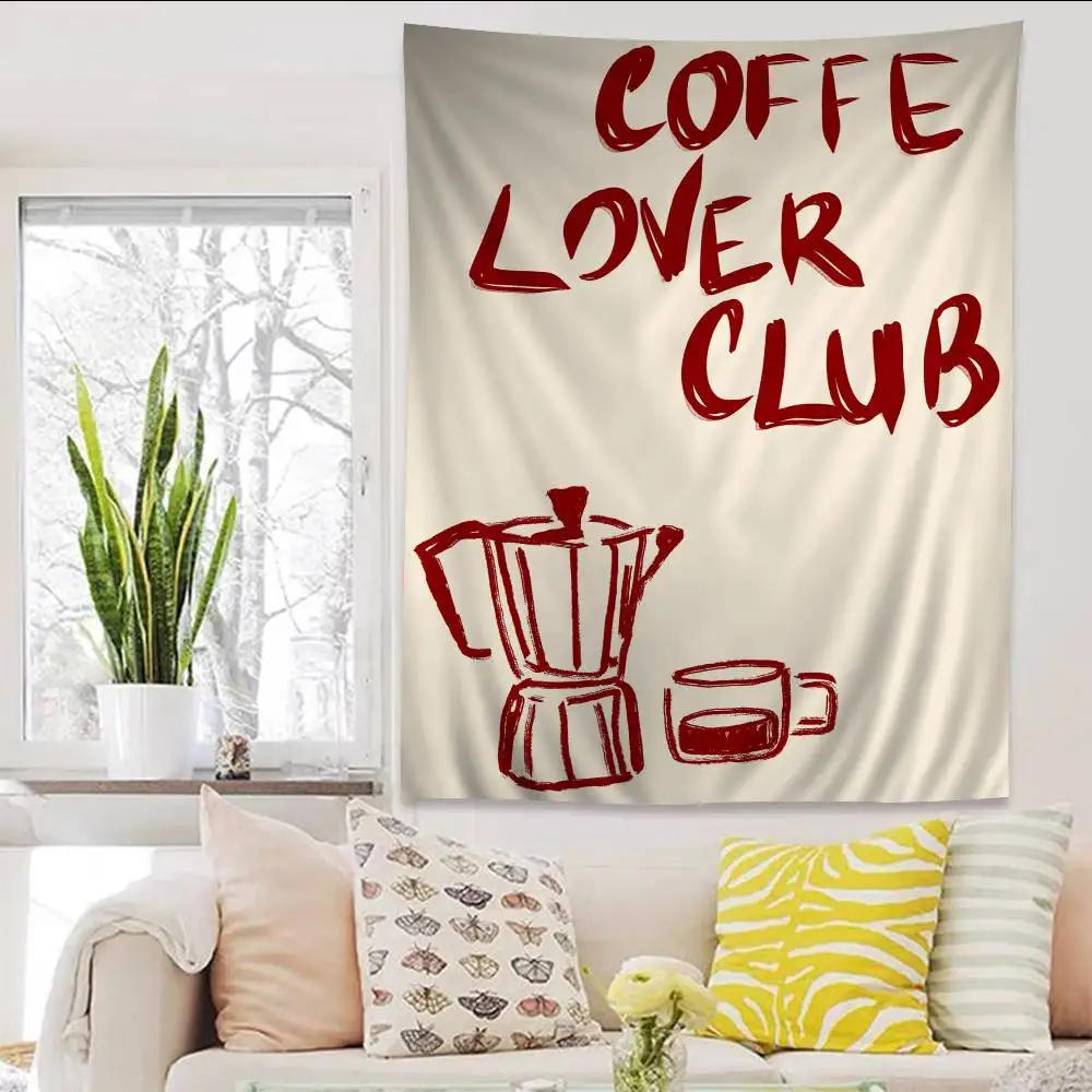 

Модный настенный гобелен в стиле аниме с кофейной тематикой и цветами в стиле хиппи, для декора общежития и дома