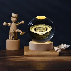 6cm 3D Crystal Ball Crystal Planet Night Light Laser Engraved Solar System Globe Astronomy Birthday Gift Home Desktop Decoration