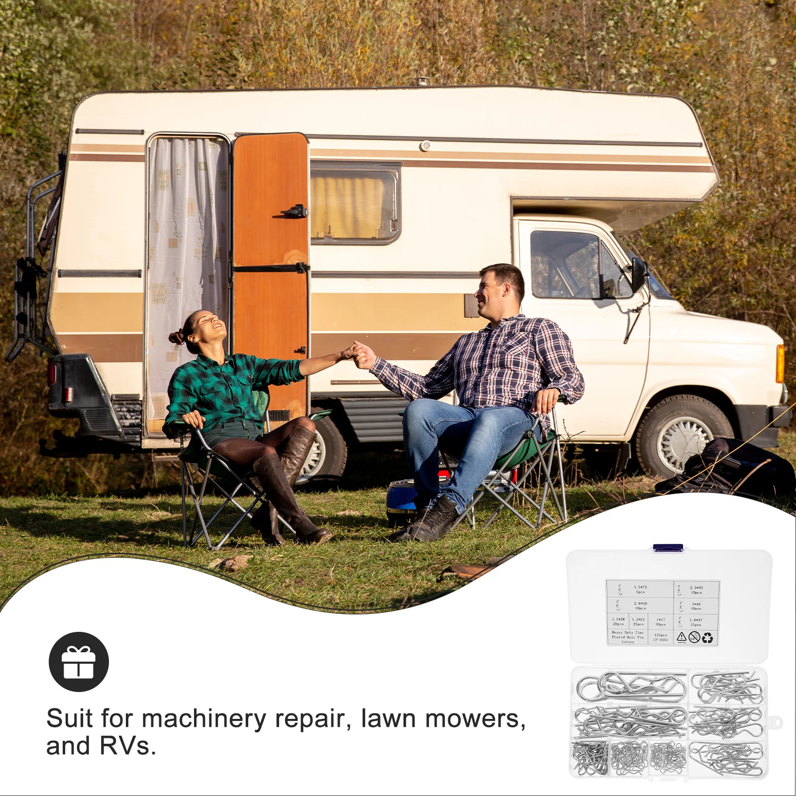 

125Pcs Stainless Steel R Type Cotter Pins Heavy Duty Spring Fastener for Trailer Hitch Mower Rv Tractors Retaining Hardware