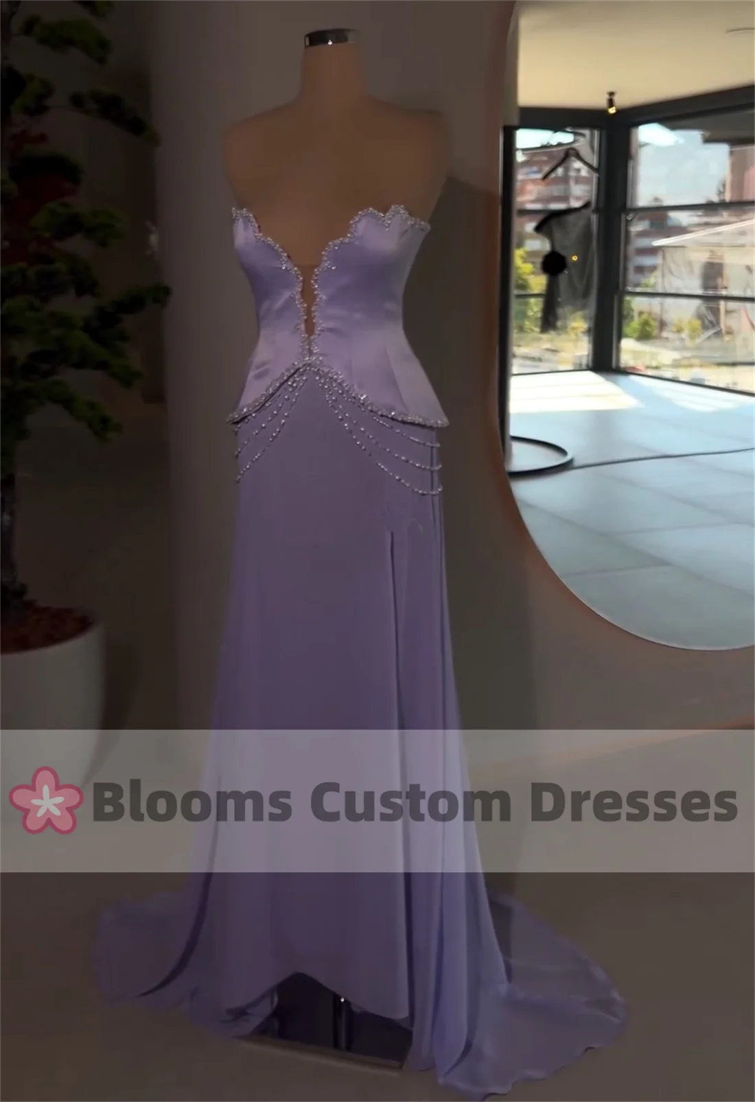 Blooms Lilac Sexy Beadings Customized Evening Dresses 2 Piece Floor-Length Chiffon Formal Occasion Dress For Prom Back Zipper