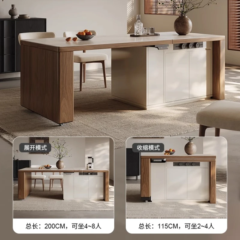 Island Dining Table Integrated French Cream Style Retractable Household Lift Dining Table And Chairs Minimalist Modern Rectangle