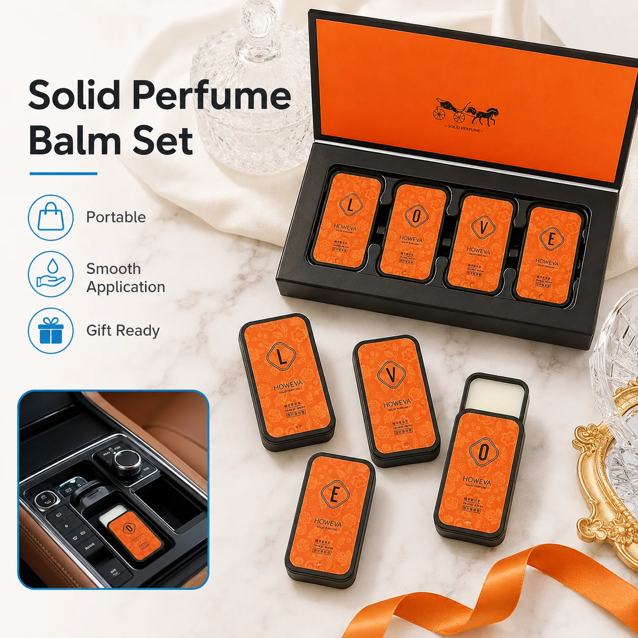 4PCS Solid Perfume Balm Set Portable Fragrance Gift Box Long Lasting Scent Natural Perfume For Women Men Travel Size Daily Use