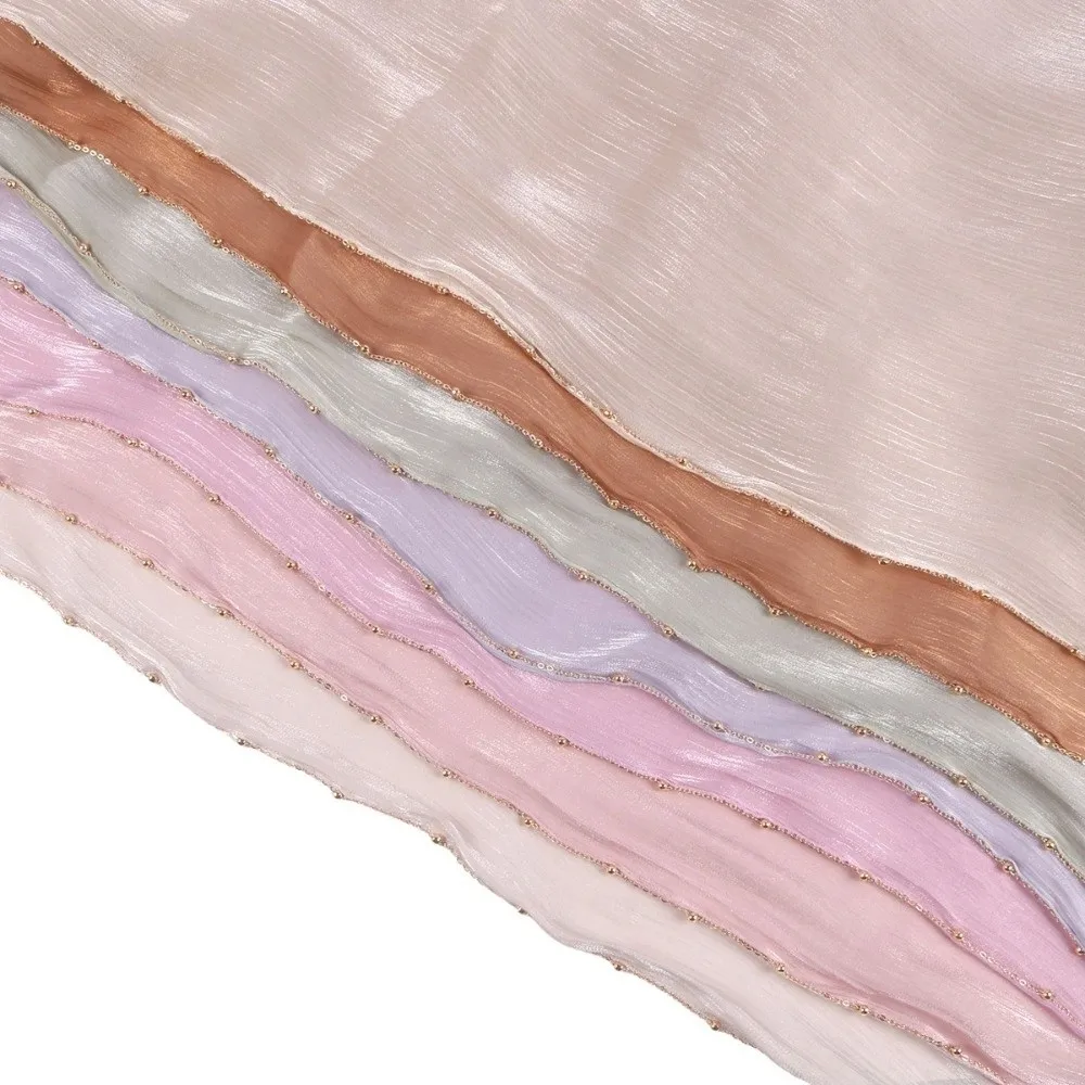 Sciarpa di lusso in stile etnico tinta unita con perline lunghe, foulard a catena, scialle sottile lucido, quotidiano