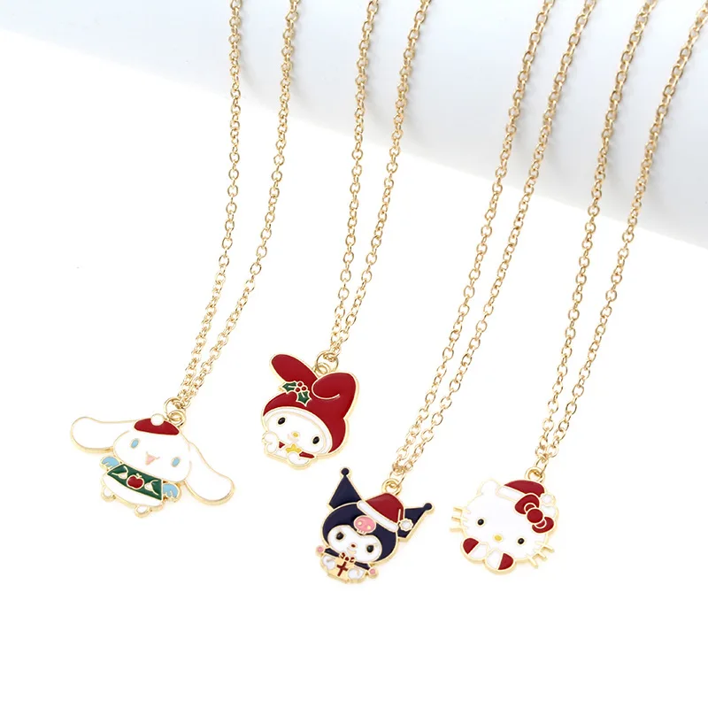 Sanrios Christmas Necklace HelloKitty Kuromi Cartoon Cute Oil Drop Necklace Anime Melody Cinnamoroll Ornaments Jewelry Girl Gift